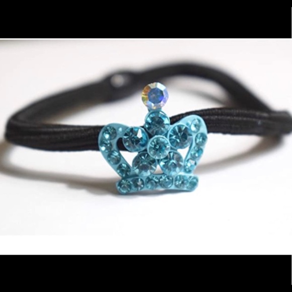 Princess Crown Ponytail Holder Blue Rhinestones - Picture 1 of 1